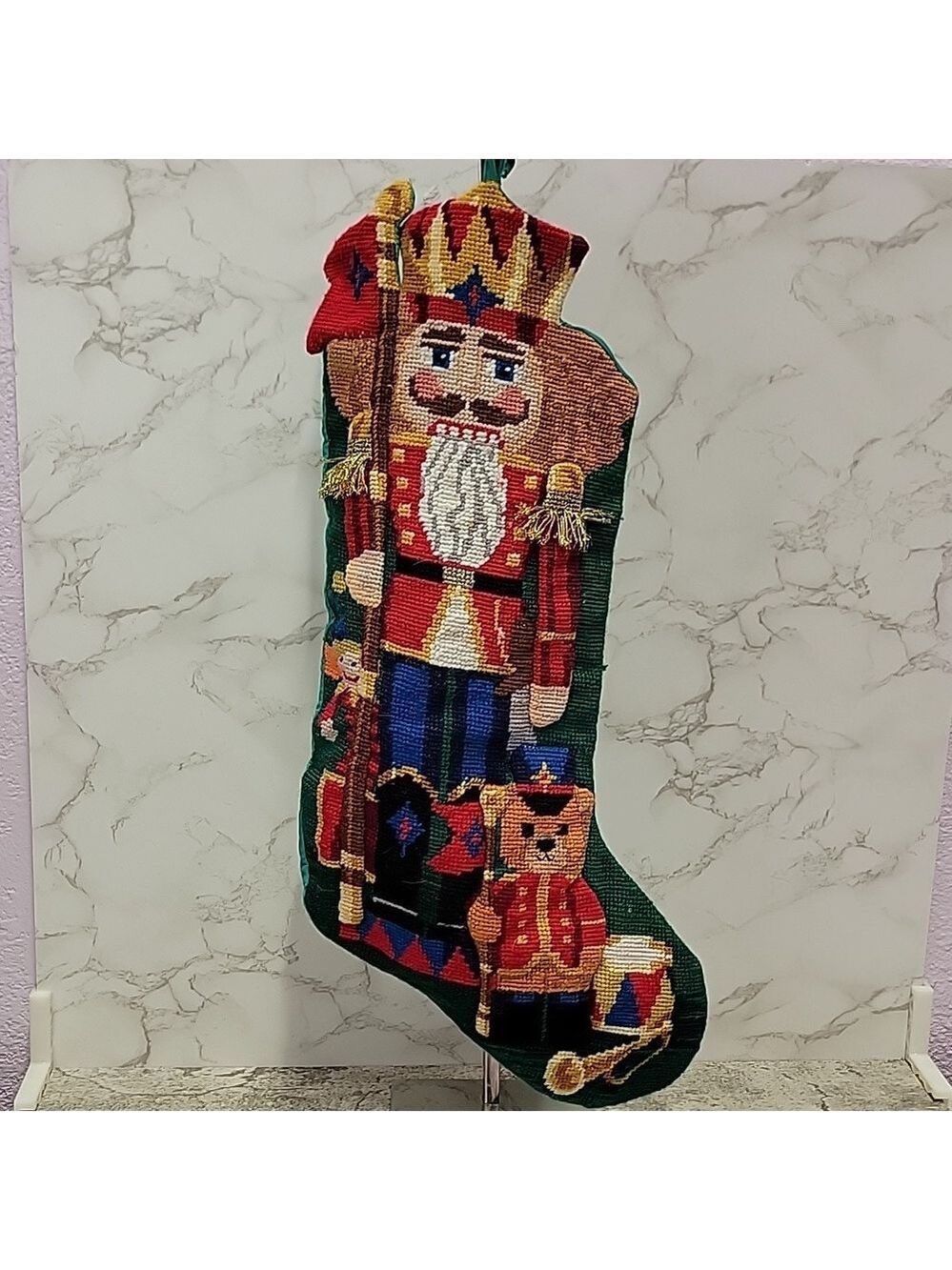 Vintage Needlepoint Christmas Nutcracker Stocking